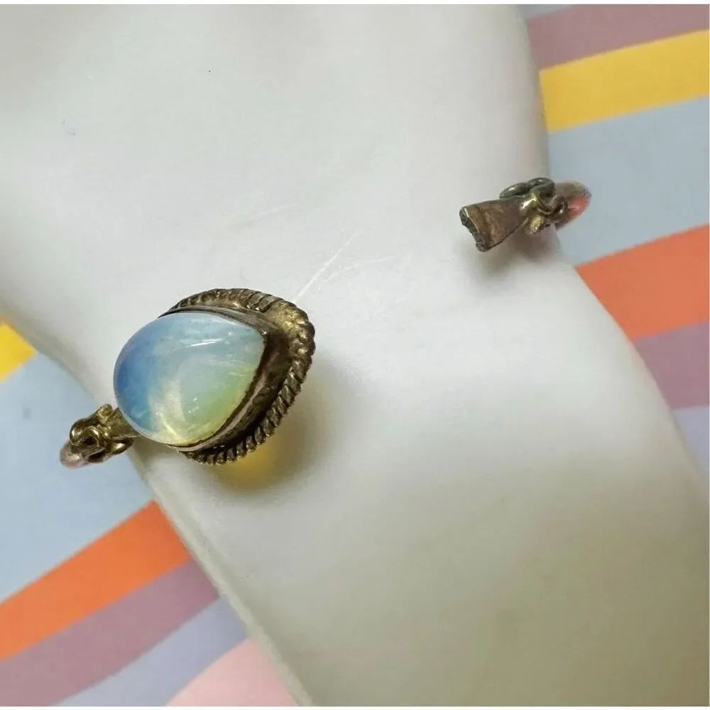 Silver plated natural stone open bangle  bracelet